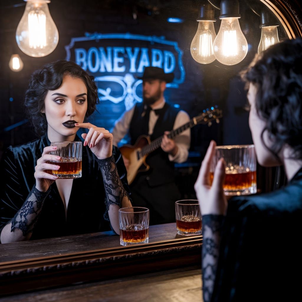 Mysterious Woman Savoring Whiskey in a Smoky Blues Bar