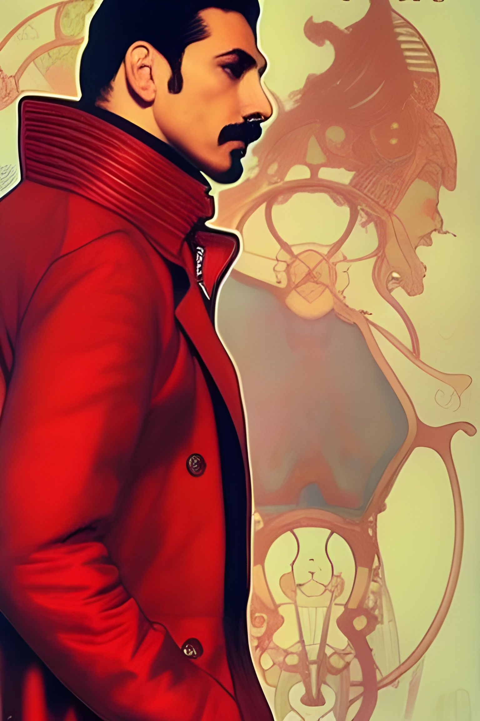 Mexican Man in Red Coat: Art Nouveau Portrait