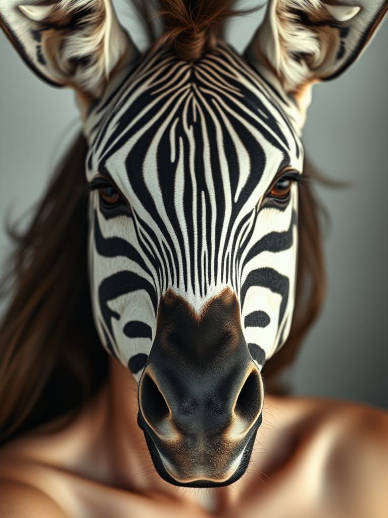 Woman Transforms into Zebra in Photorealistic Portrait