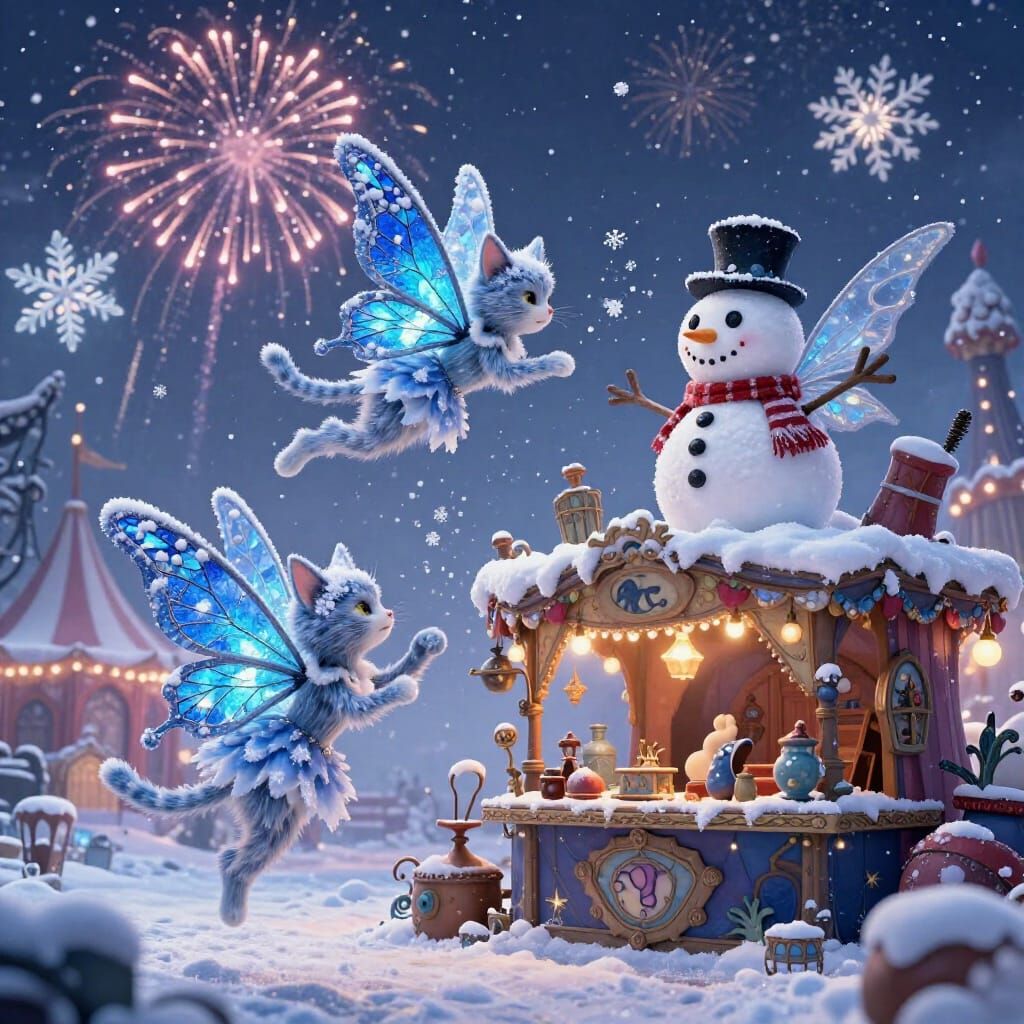 Whimsical Winter Carnival with Kitten Fairies in Tim Burton ...