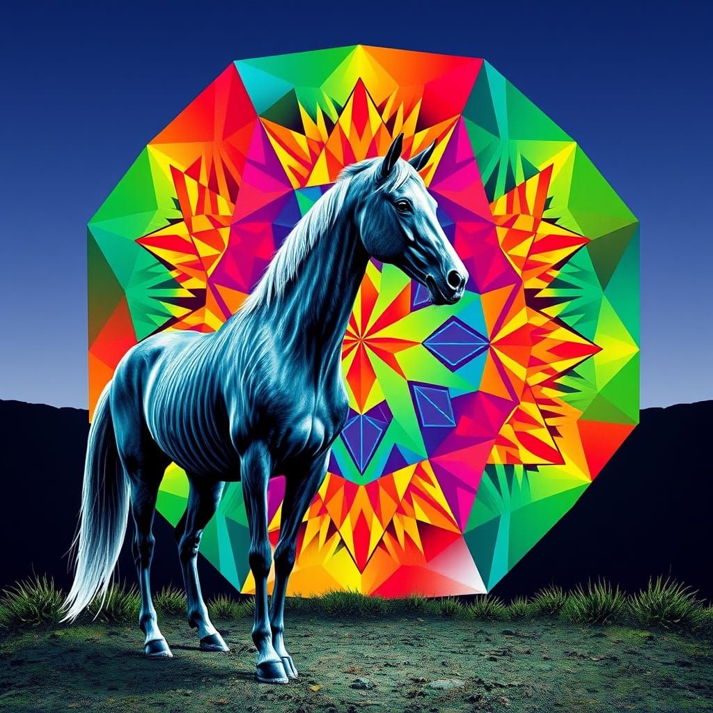 Horse and HexaHexaflexagon in Geometric Style