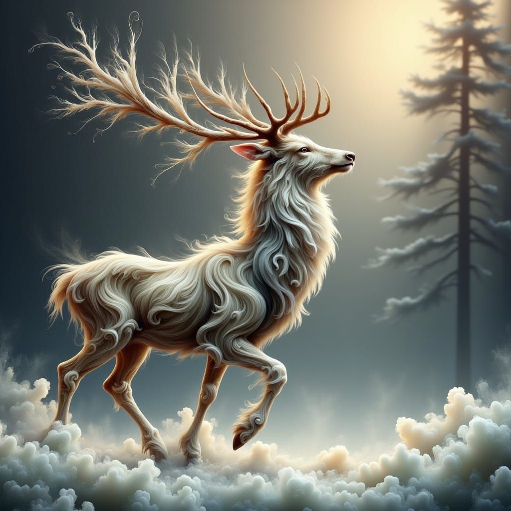 Ethereal Winter Deer in a Magic Flux