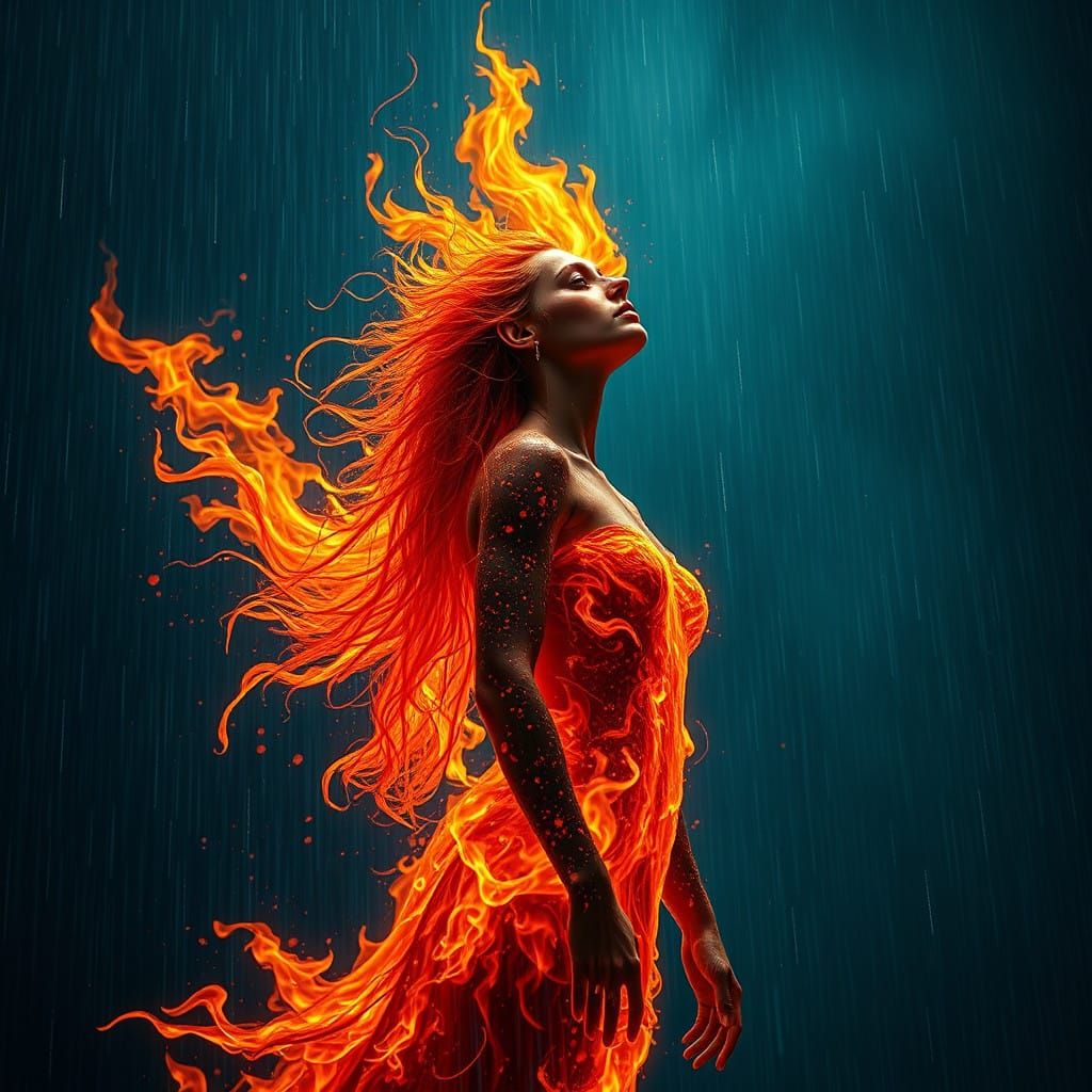 Fiery Elemental Serenity in the Rainy Storm
