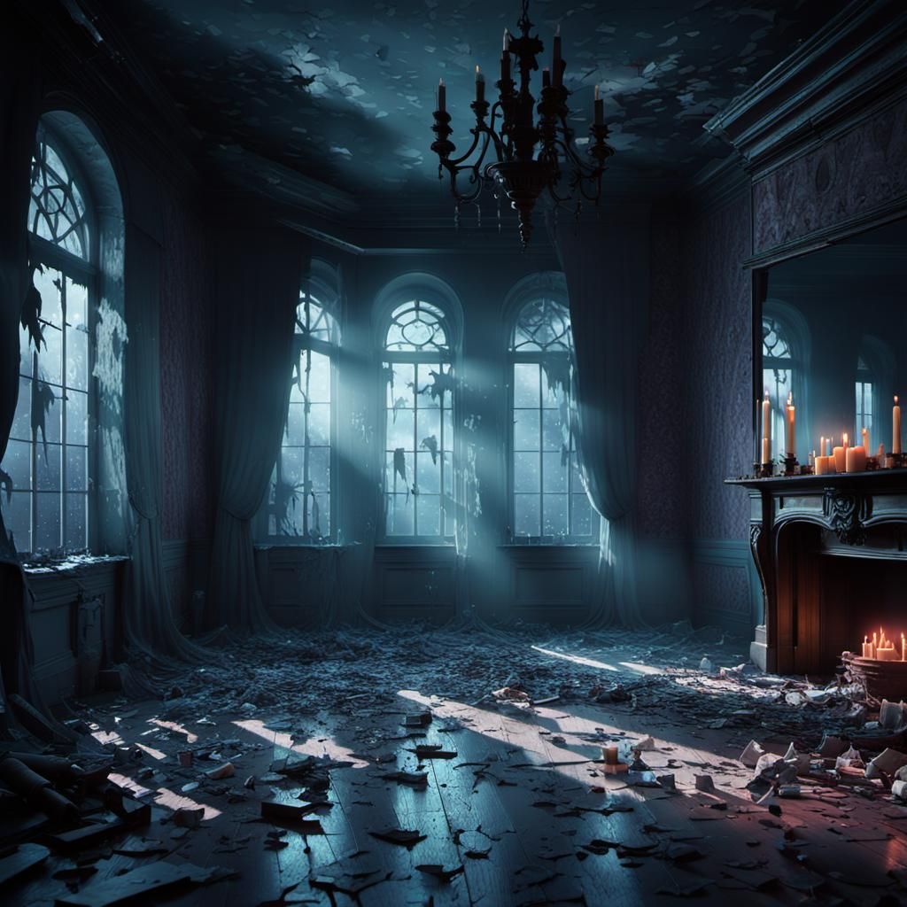 Haunted Manor Room with Ghosts in 3D