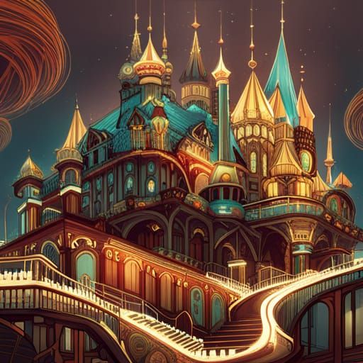 Steampunk Russian Palace with Luminous Colors
