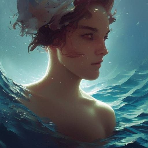 Melancholy Figure Amidst Ocean Under Moonlight