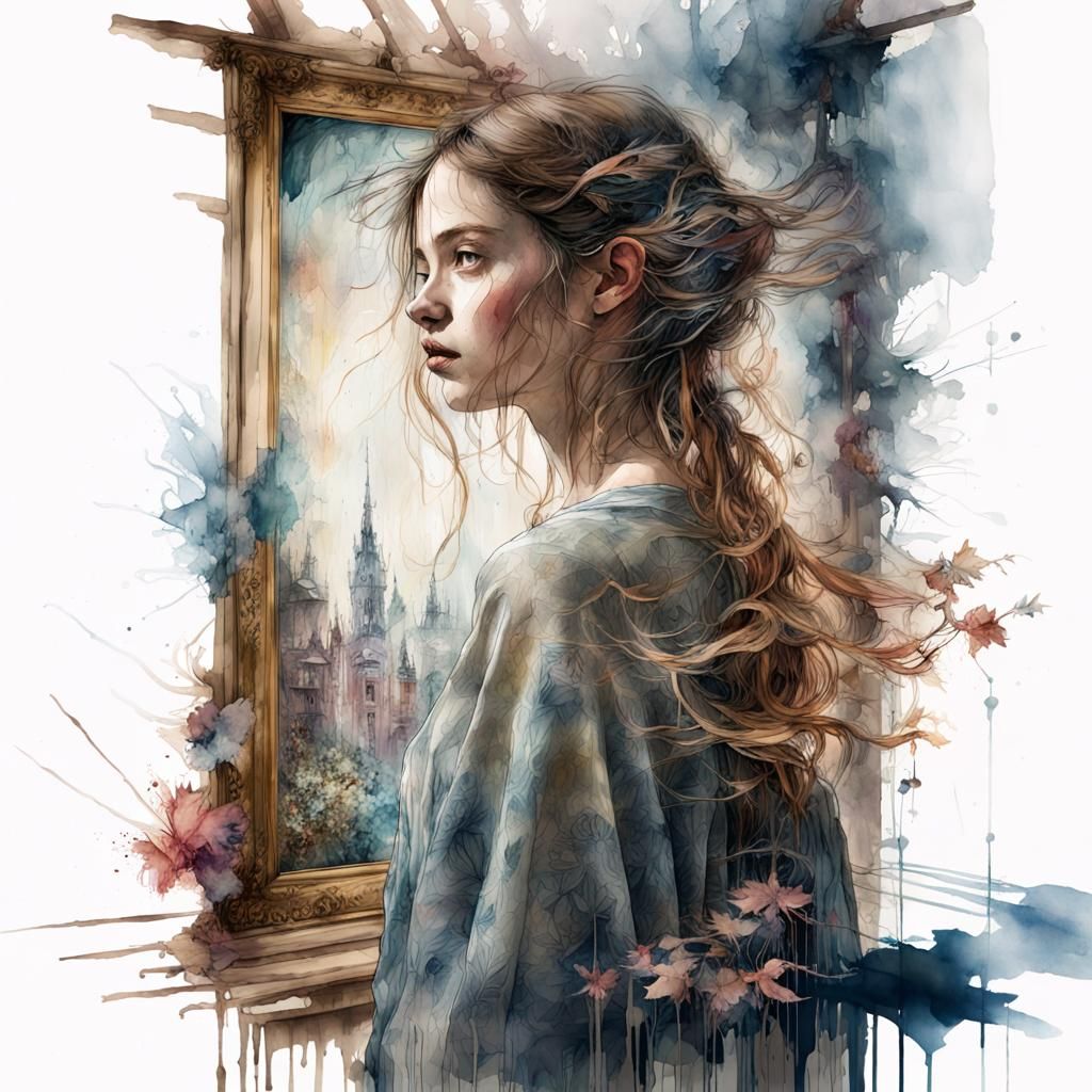 Watercolor Room with Eglantine in Double Exposure
