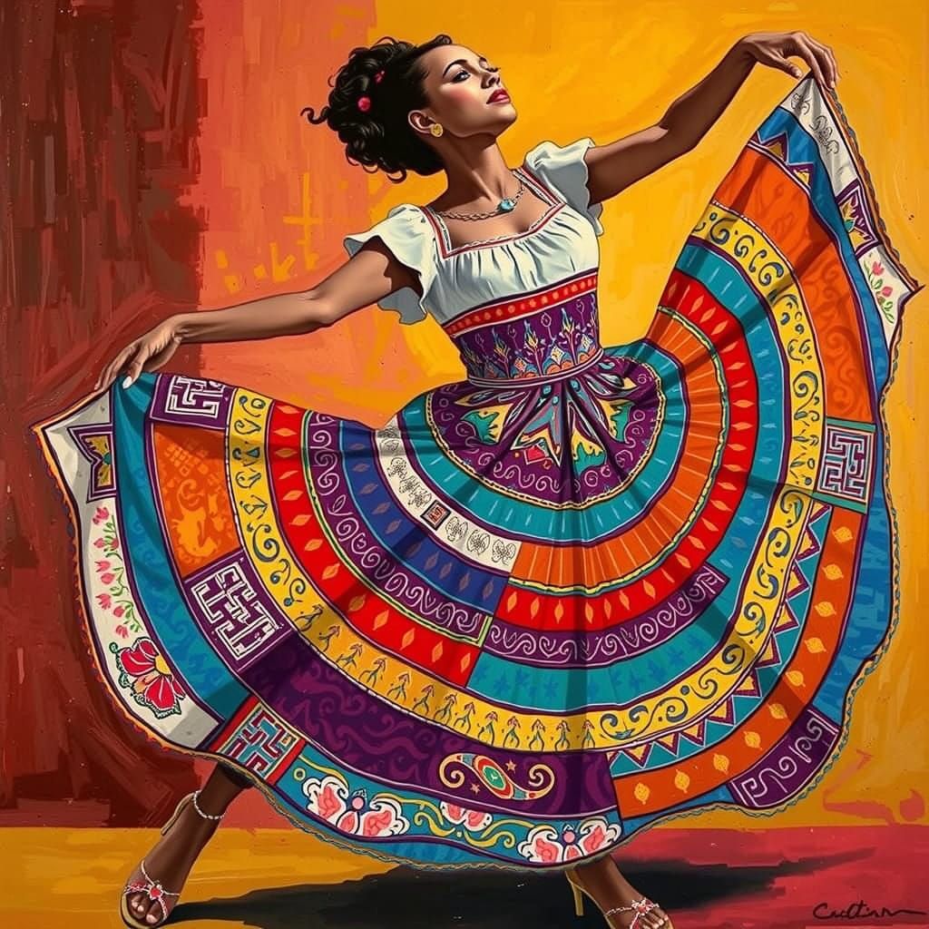 Cuban Woman Dancing Passionately in Neo-Impressionist Style