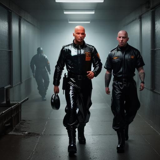 Prisoner Escorted by Guards: Sinister Art Style