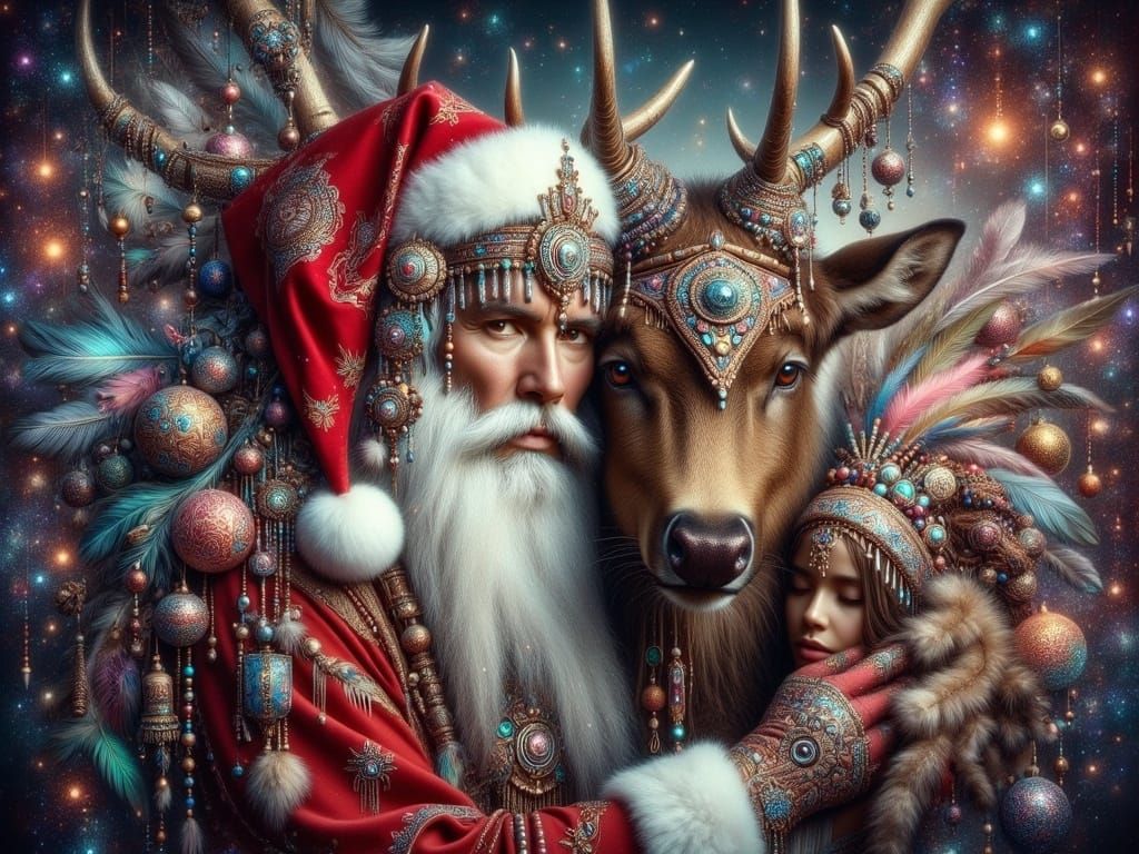 Mythical Forest Creatures Gather Around Santa