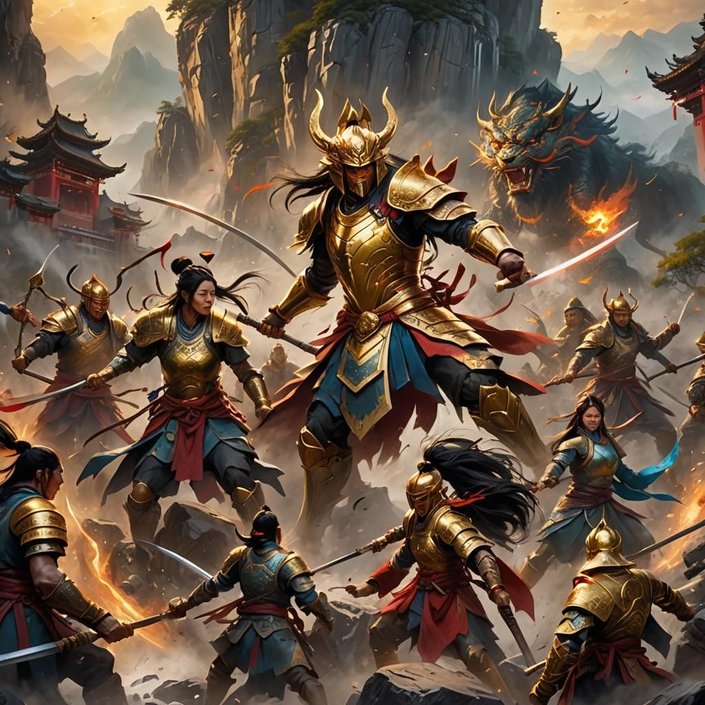 Heroic Warriors Fight in Ancient Chinese Mountains