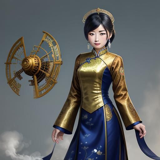 Steampunk Asian Woman in Ao Dai