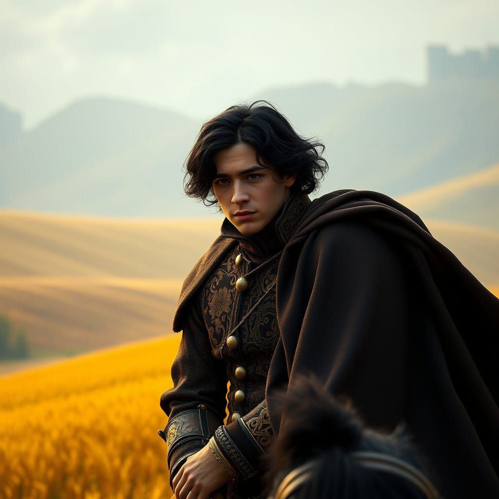 Noble Warrior Rides Through Autumnal Landscape in Medieval-I...