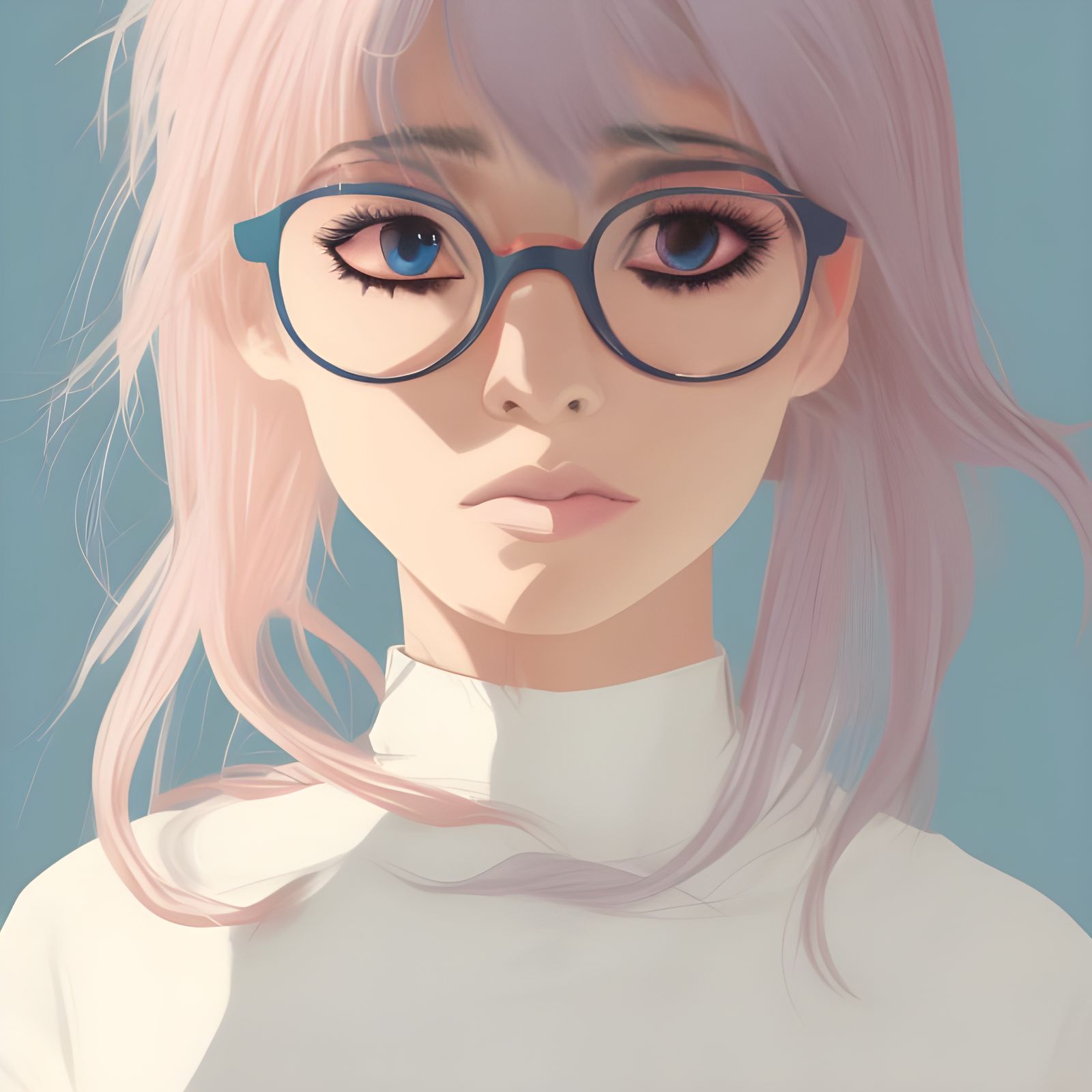 Anime Girl with Glasses in Pastel Colors