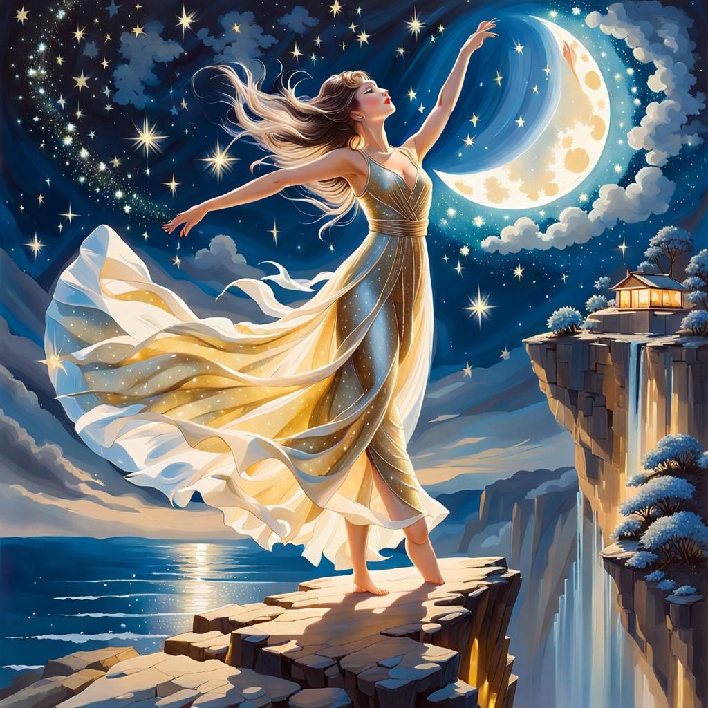 Ragdoll Cat Dancing Under Moonlight, Fantasy Art
