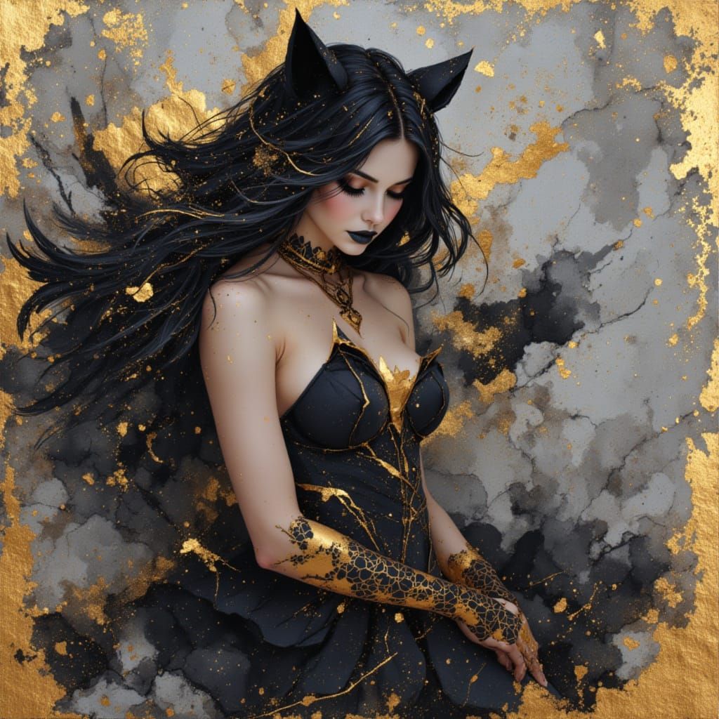 Abstract Black and Gold Geometric Patterns