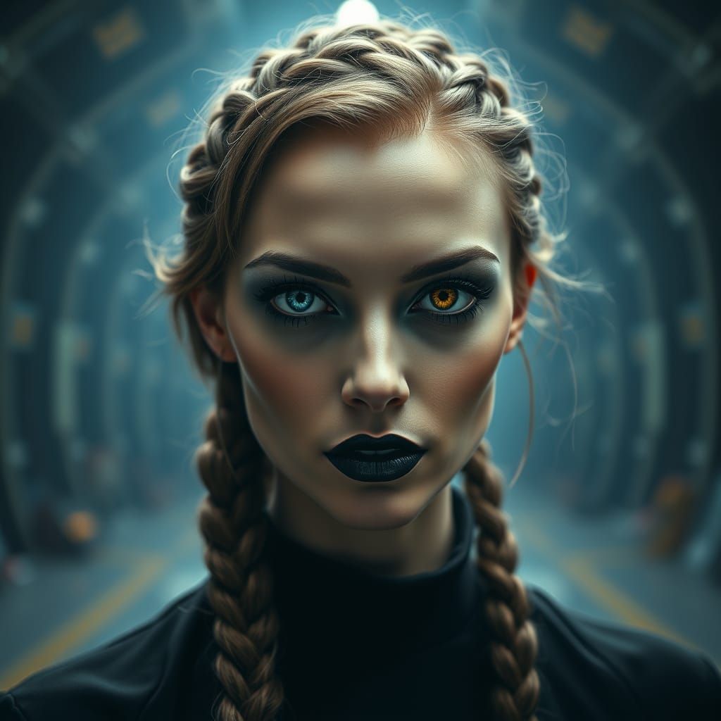 Anya Volkova: Aristocratic Beauty in Sci-Fi Hangar