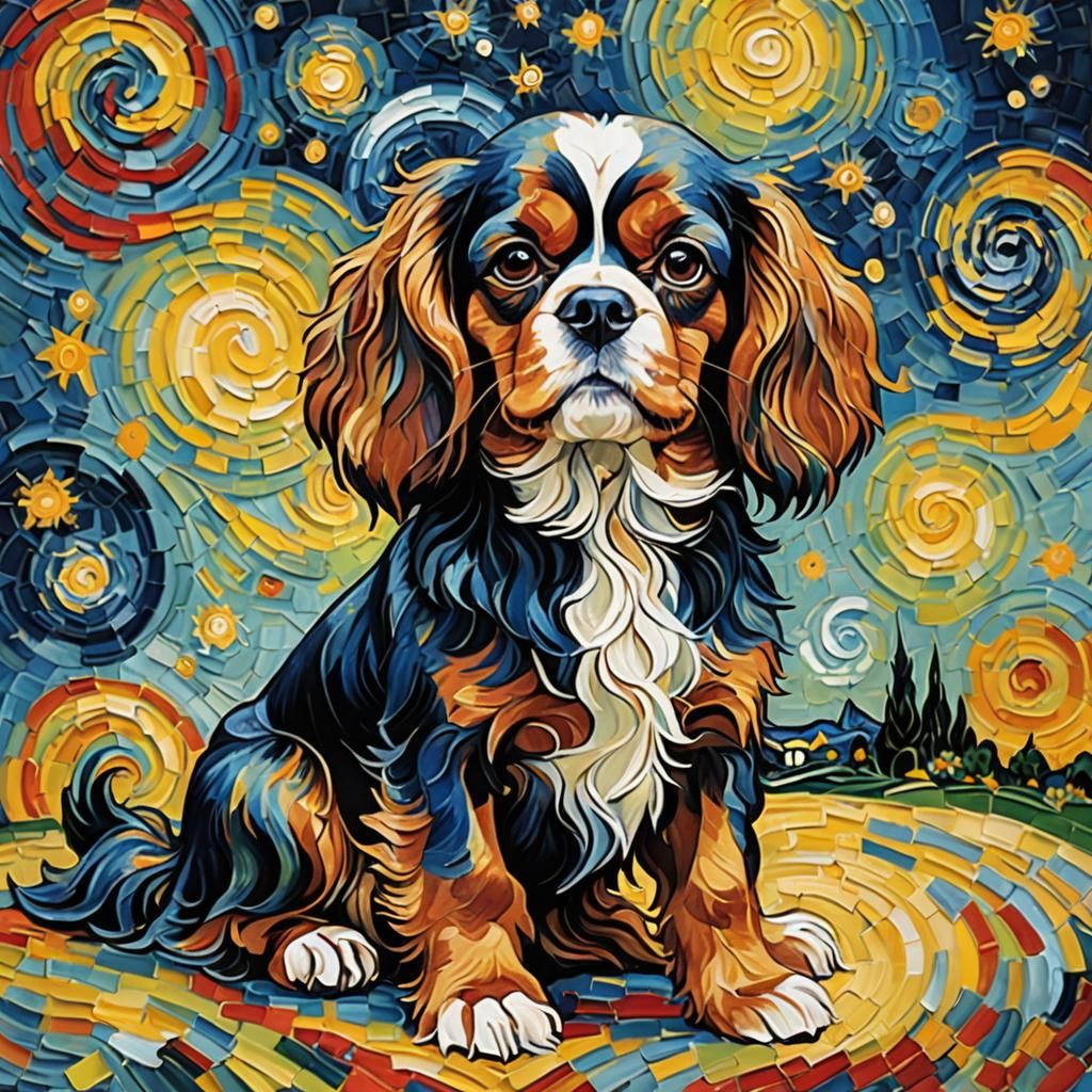 Cavalier King Charles Spaniel in Van Gogh Style