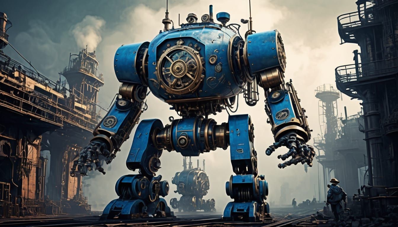 Surreal Steampunk Battlemech with Gears and Brass Accents