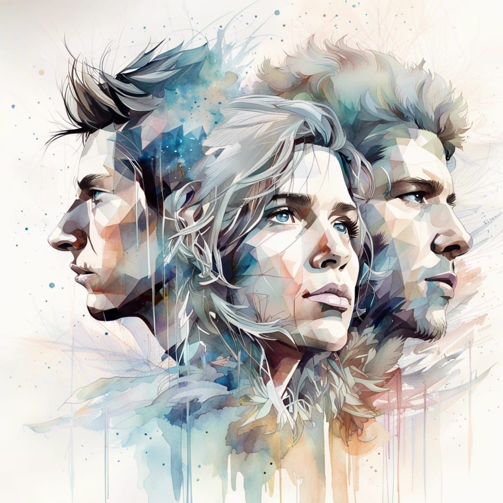 Watercolor Arctic Monkeys with Abstract Fractals