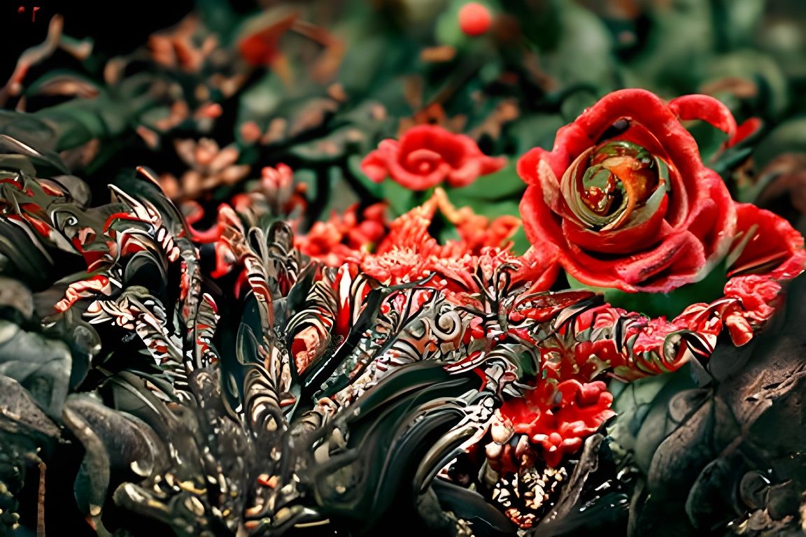 Detailed Fantasy Roses and Foliage in Matte Painting