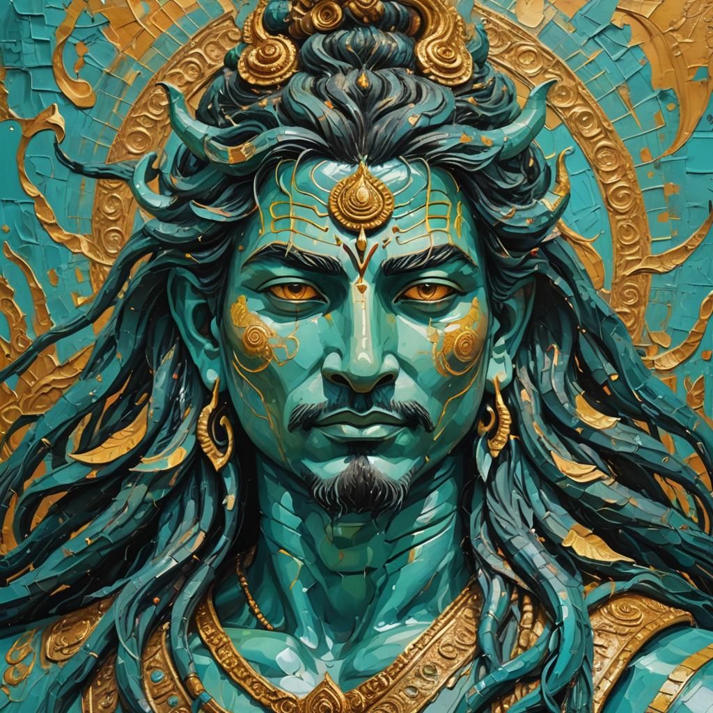 Majestic Lord Shiva Portrait in Neo-Impressionistic Style