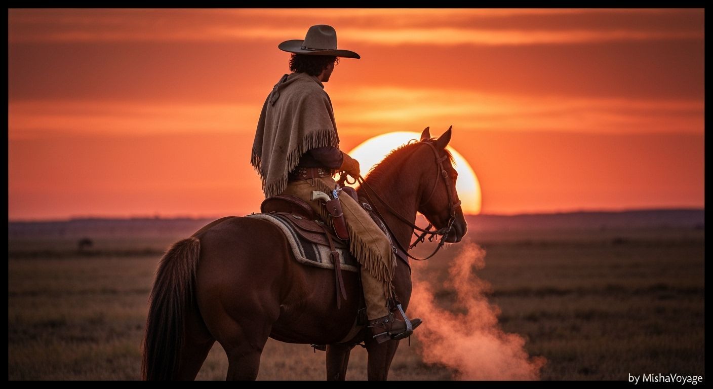Cowboy Rides into Scarlet Sunset: Ansel Adams Style