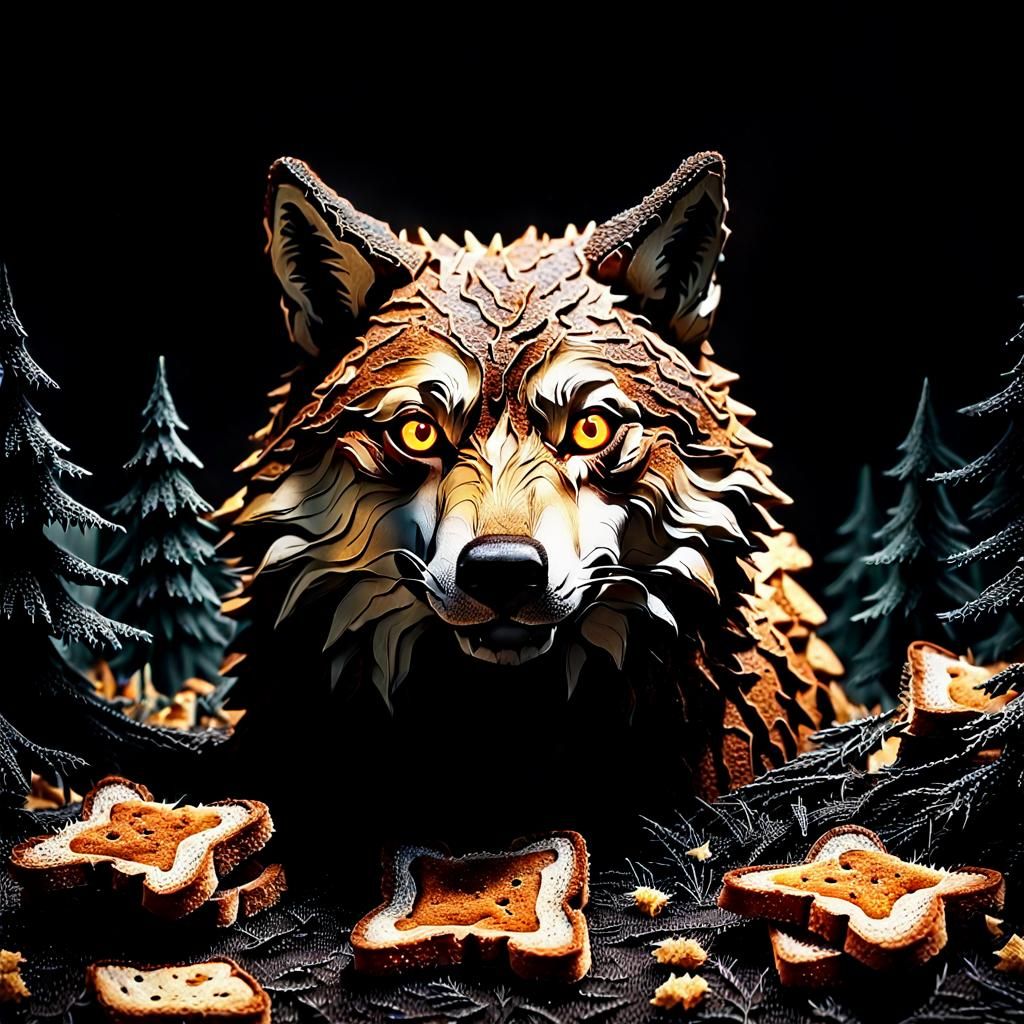 Toasted Bread Wolf in Surreal Digital Art Style