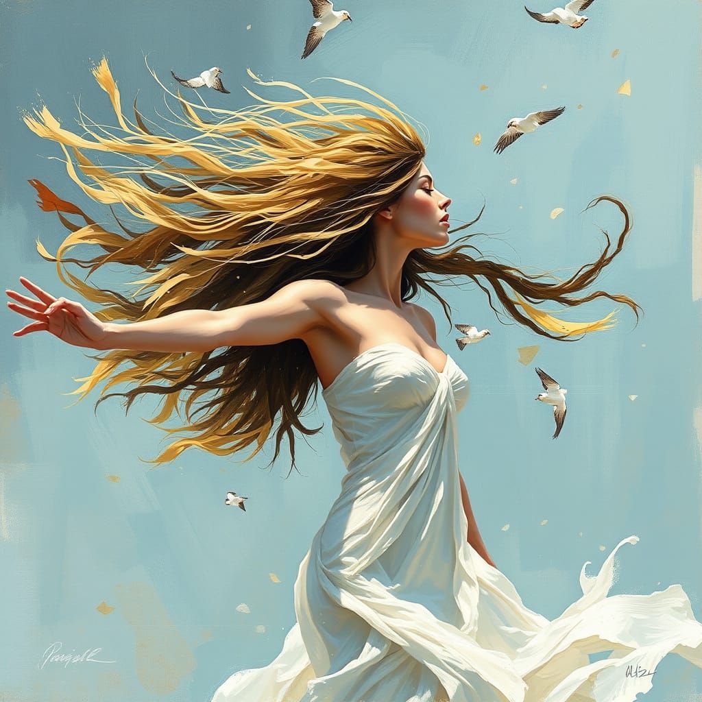 Sensual Woman Unfurls in Whispers of Wind