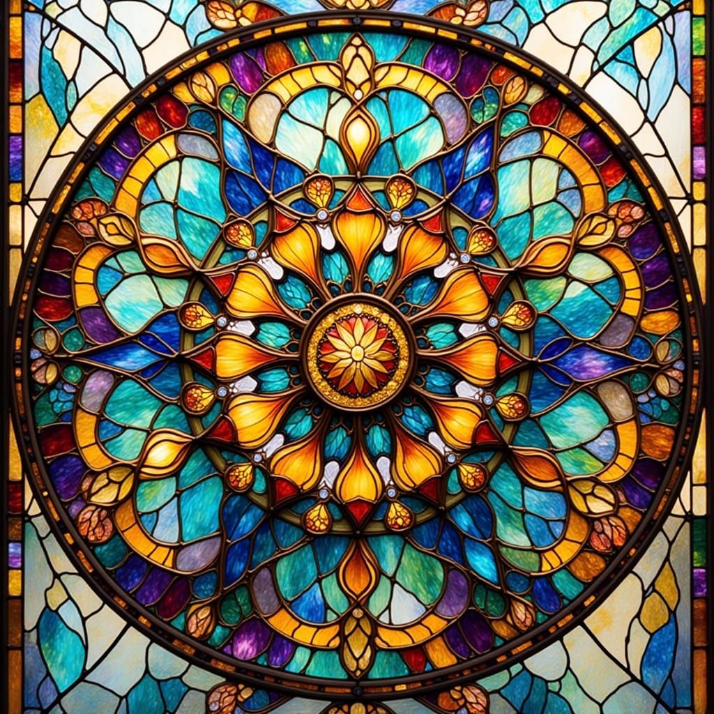 Vibrant Glass Art Polygonal Mandala