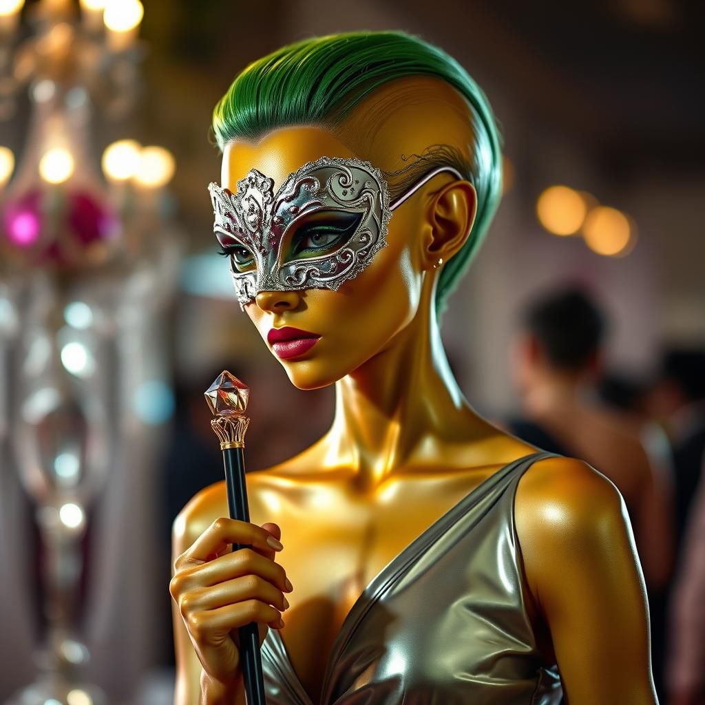 Gold Alien Woman at Masquerade Ball