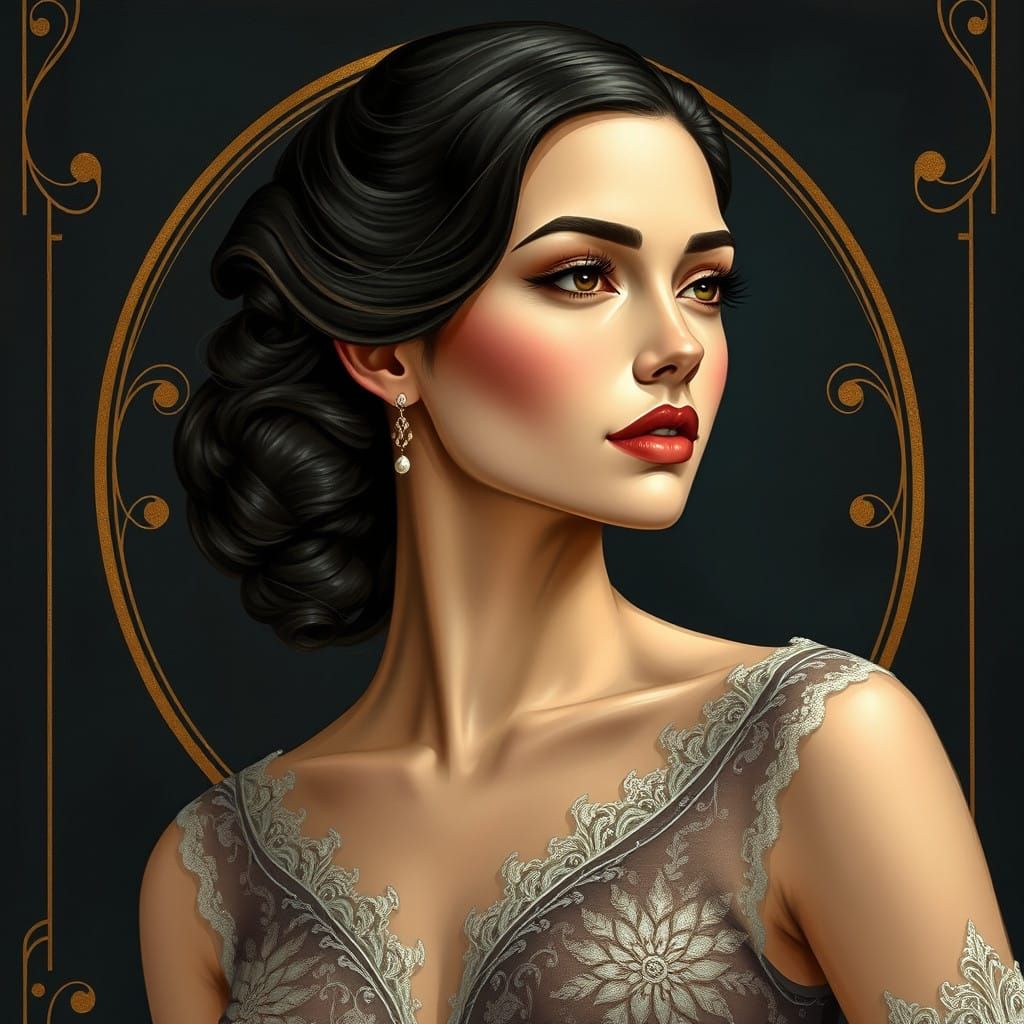Elegant Portrait of a Woman in Art Deco Style