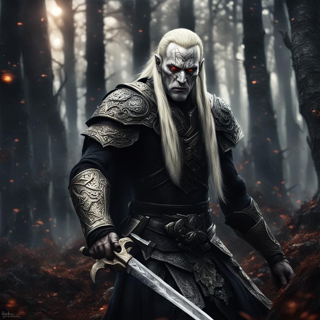 Nuada Dark Elf God in Hyperrealistic Battle