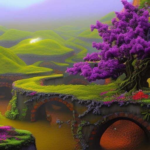 Misty Village Threatened by Crumbling Mountain