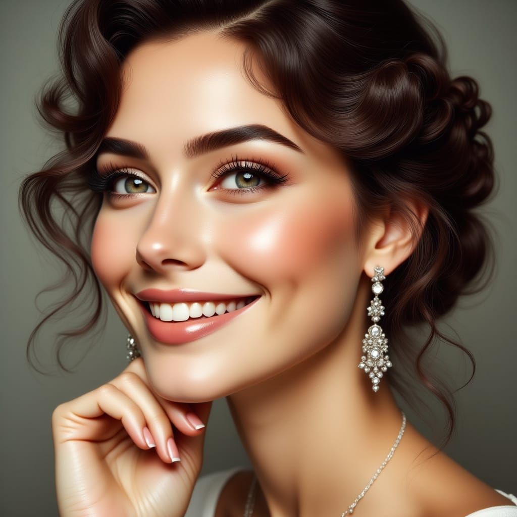 Smiling Woman Portrait in Art Nouveau Style