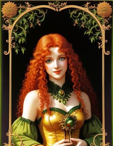 Sensual Redhead with Green Eyes in Irradiated Garden