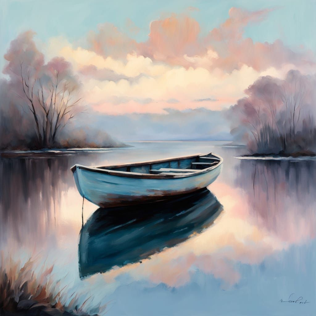 Peaceful Morning Lake Scene in Expressive Impasto Oil