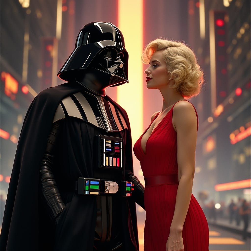 Darth Vader & Marilyn Monroe in Futuristic Cityscape