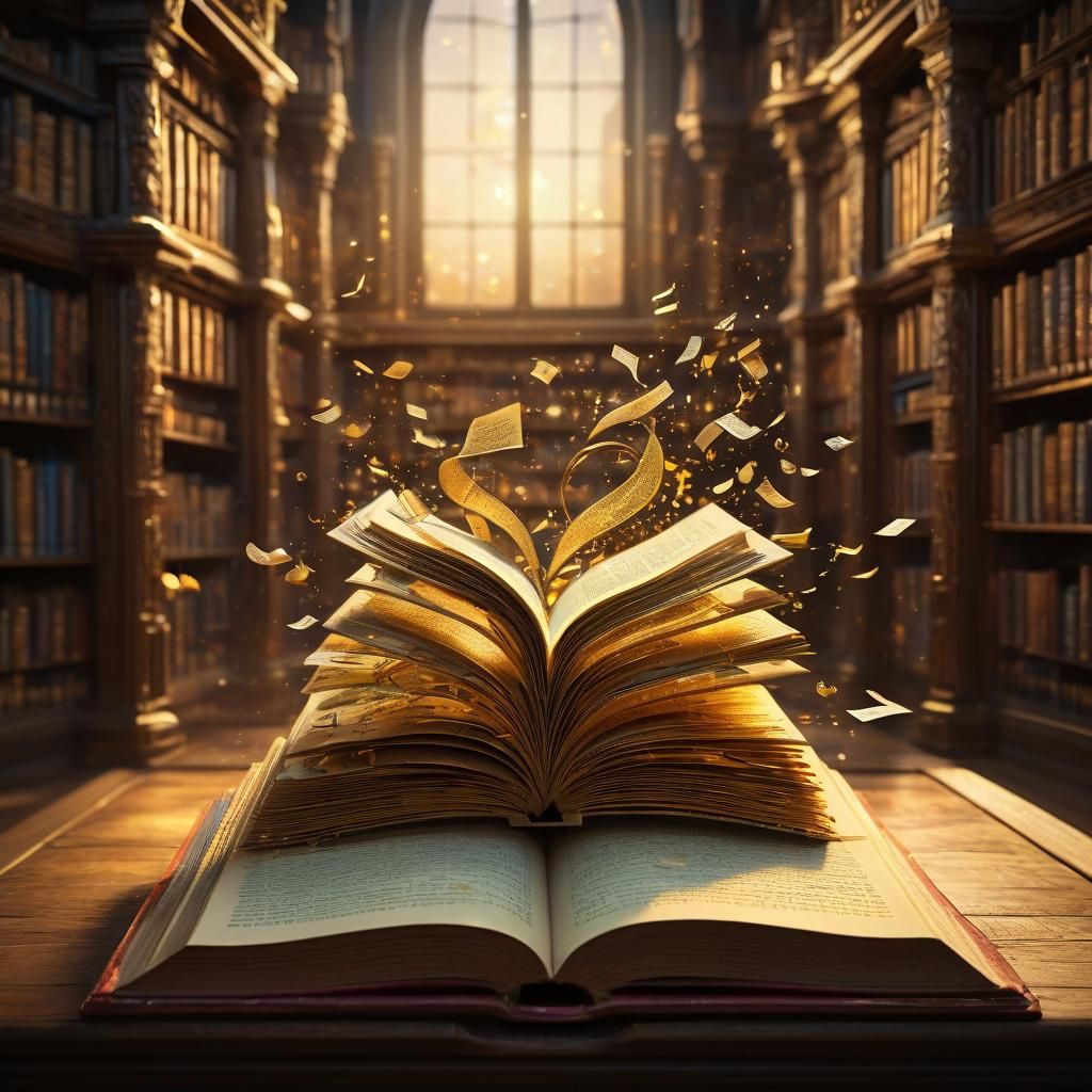 Golden Book of Whispers: Fantasy Library Art