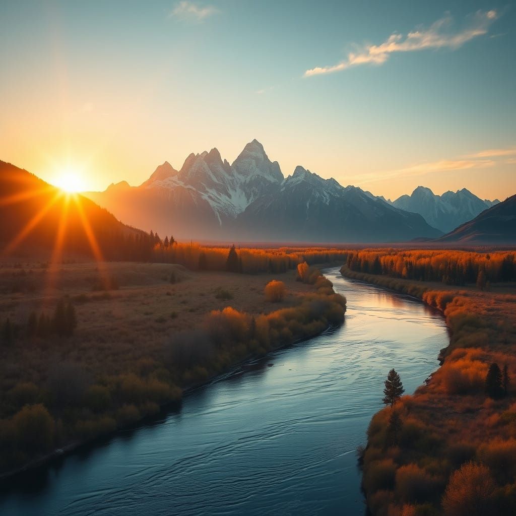 Teton Sunset in Fantasy Concept Art Style