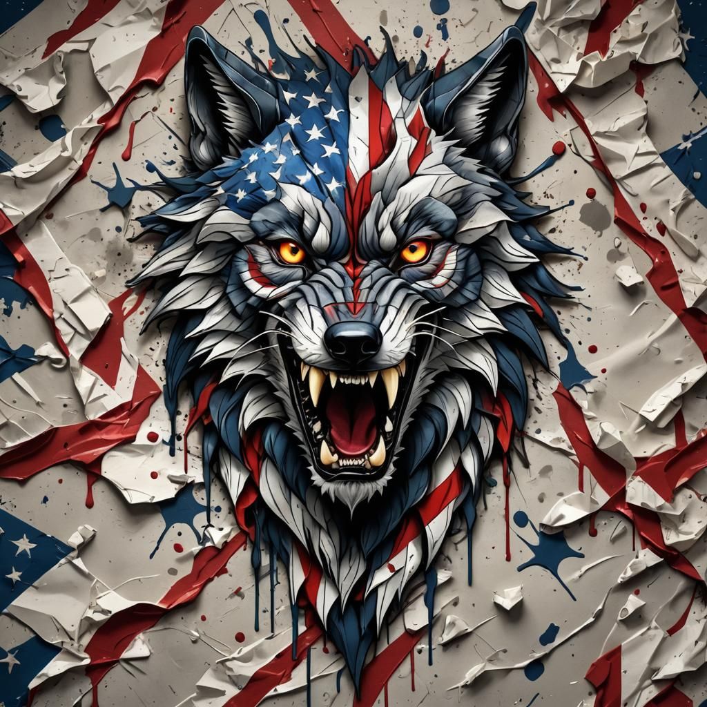 Wolf Venom USA Flag Graffiti Art in HDR