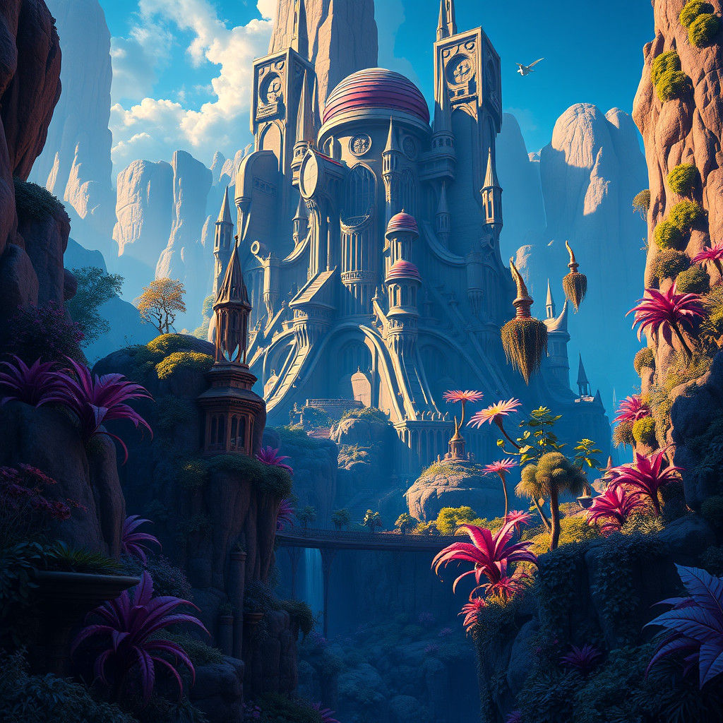 Vibrant Fantasy Landscape in Detailed Matte Painting Style