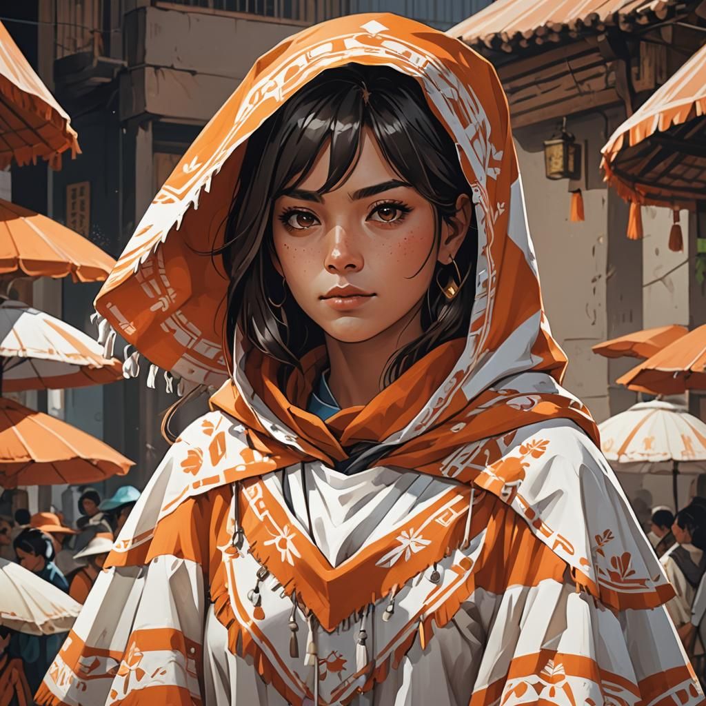 Mexican Federale Woman in Manga Style Poncho