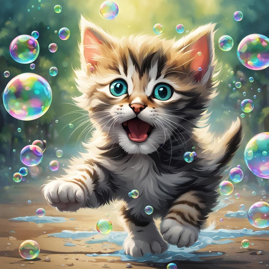 Kittens Playing: A Whimsical Bubble Chase