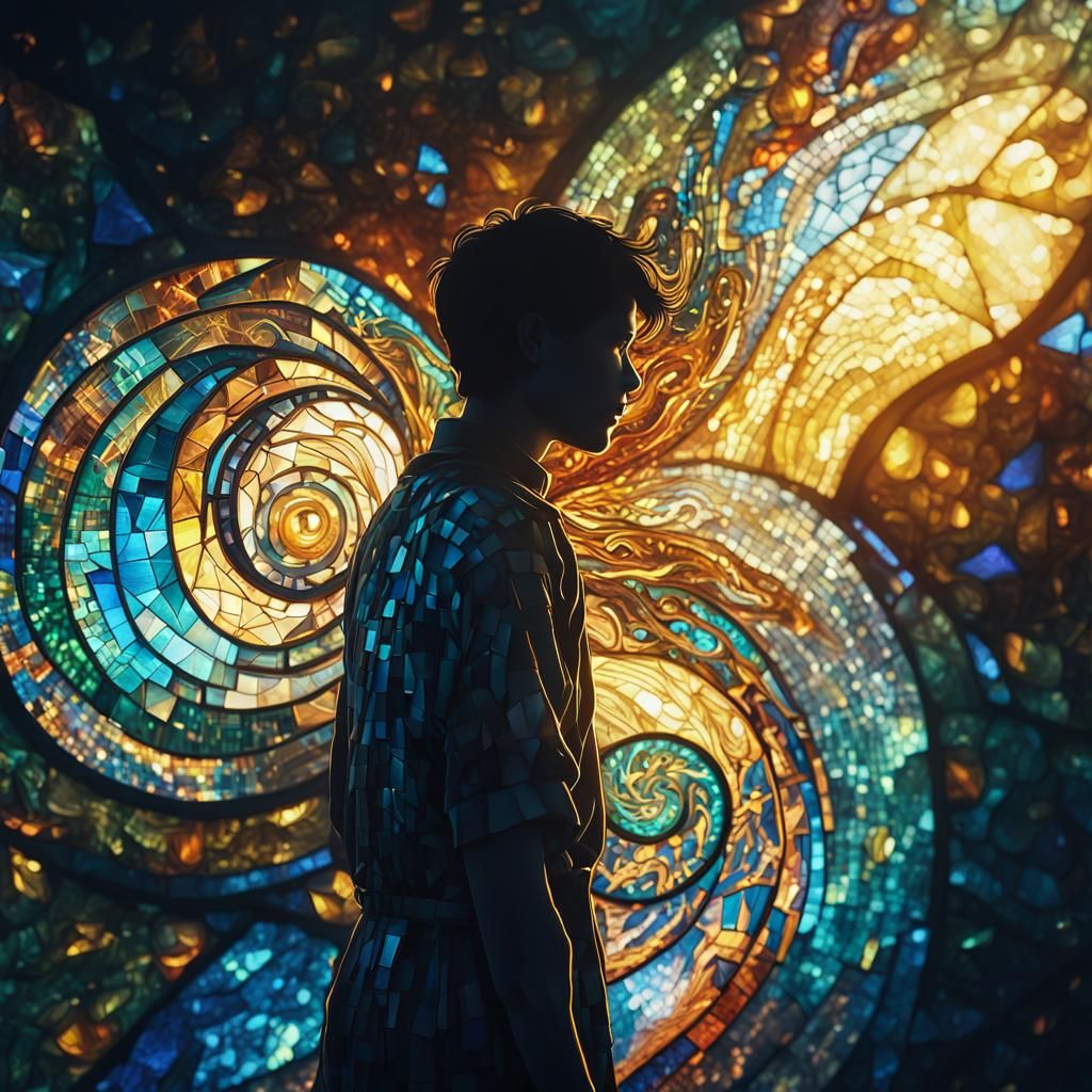 Luminous Stained Glass Mosaic Silhouette