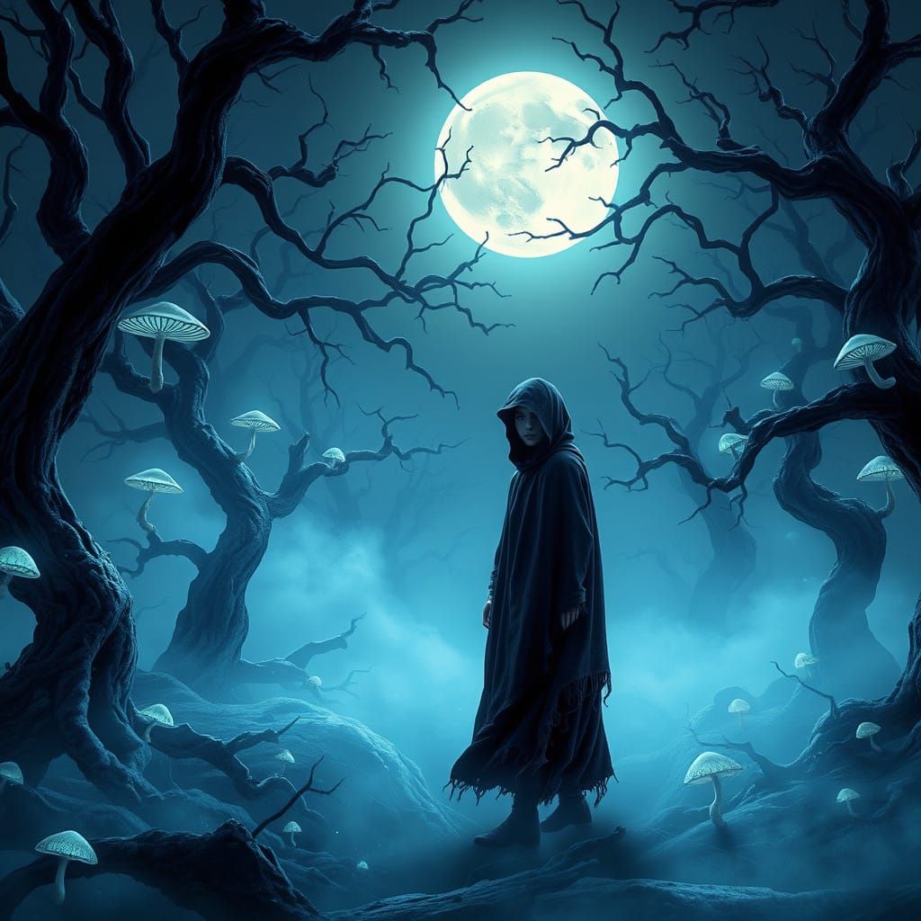 Mystical Forest Maiden Under Moonlit Trees
