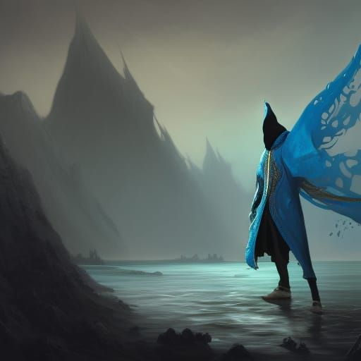 Aquatic Swordsman in Hooded Cloak Fantasy Art