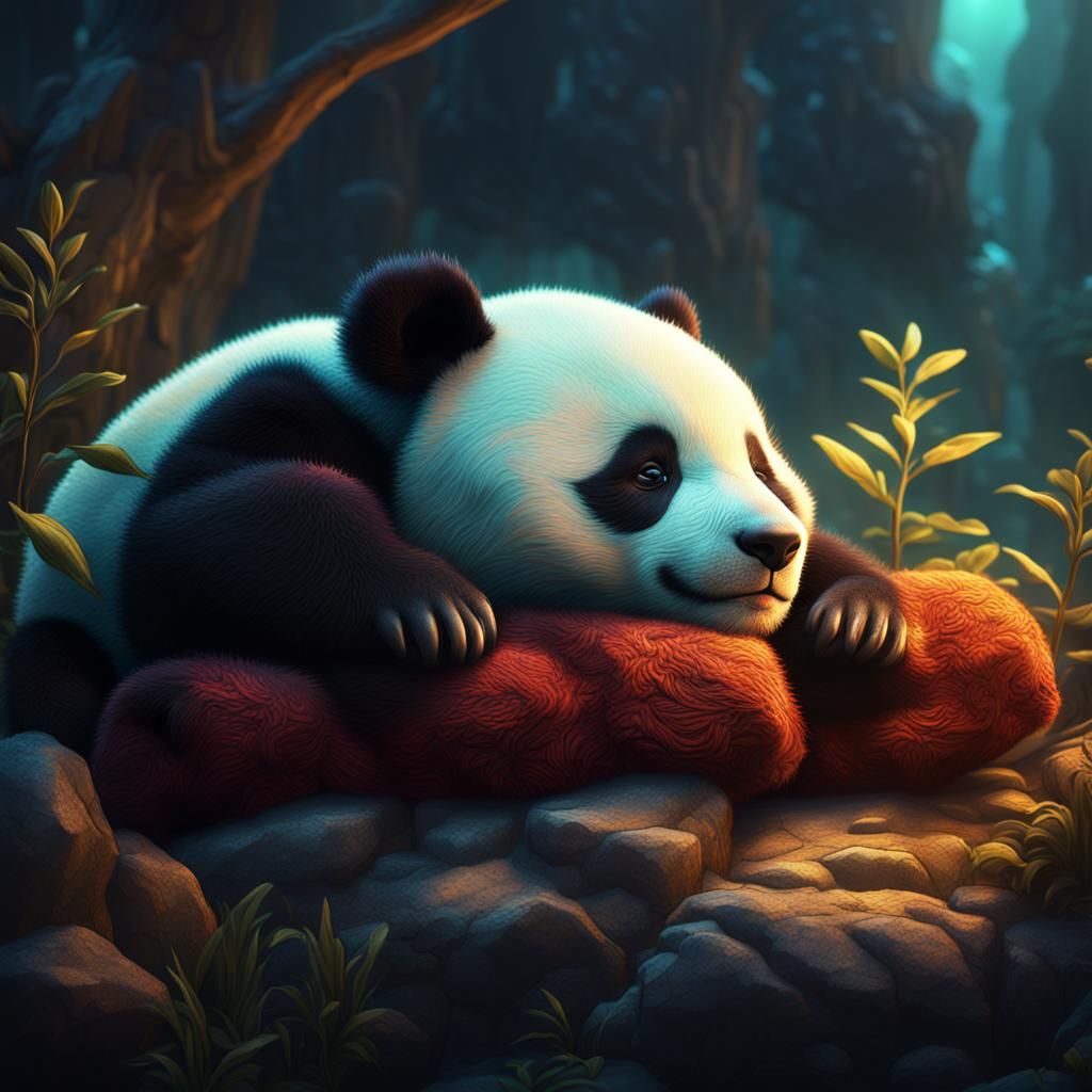 Baby Panda Bear Sleeping in Warm Light