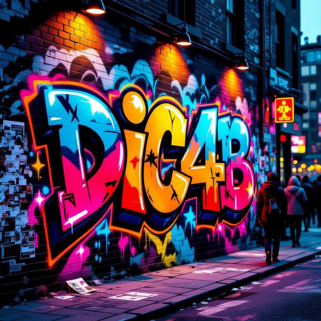 Vibrant Graffiti Mural in Cyberpunk Style