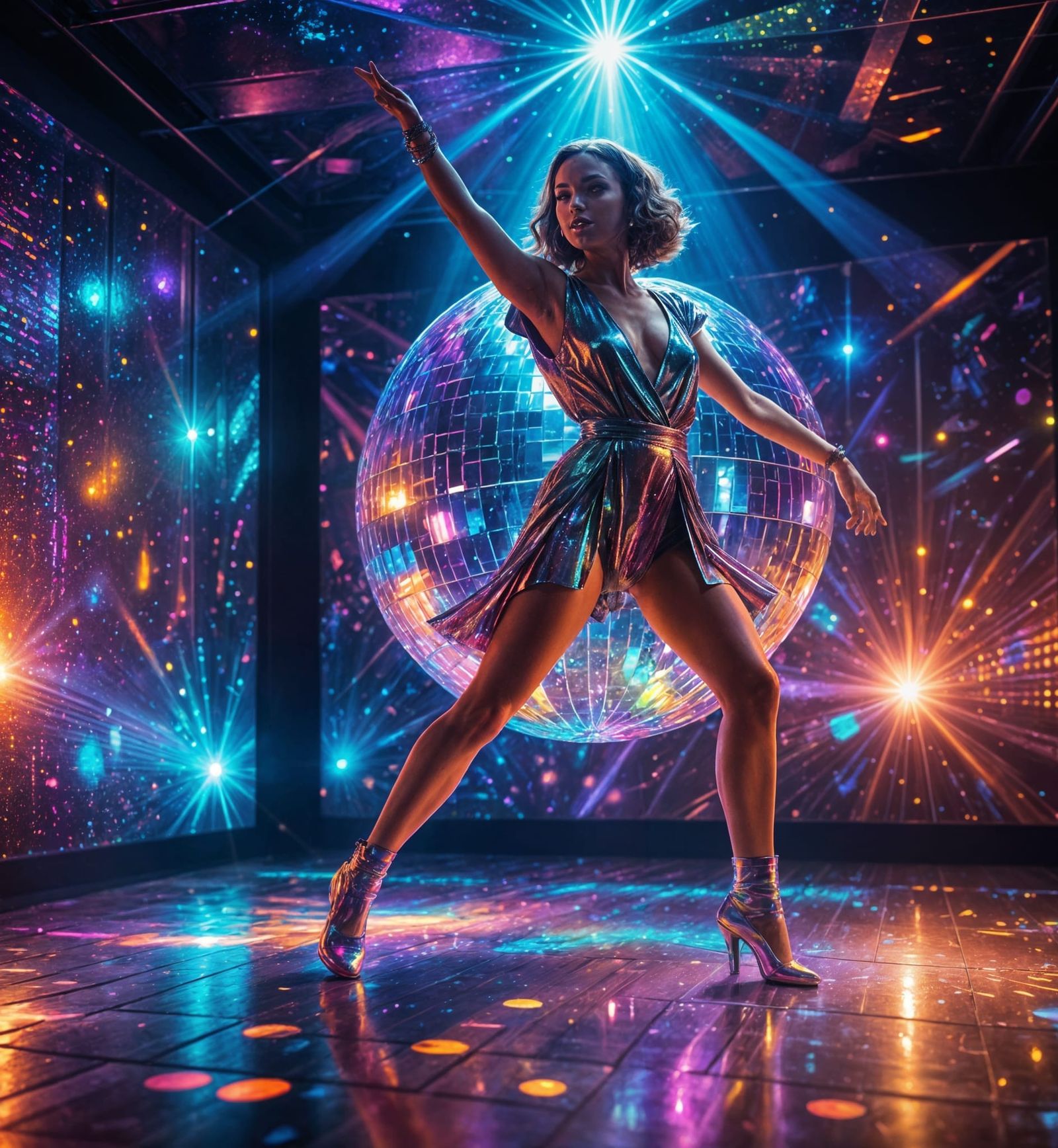 Glowing Disco Dancer in a Futuristic Nightclub